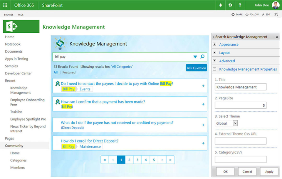 screenshot of Knowledge Management